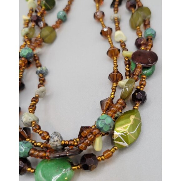 Multi-Strand Necklace and Matching Earrings Set Stone Plastic and Metallic Beads - Picture 3 of 8